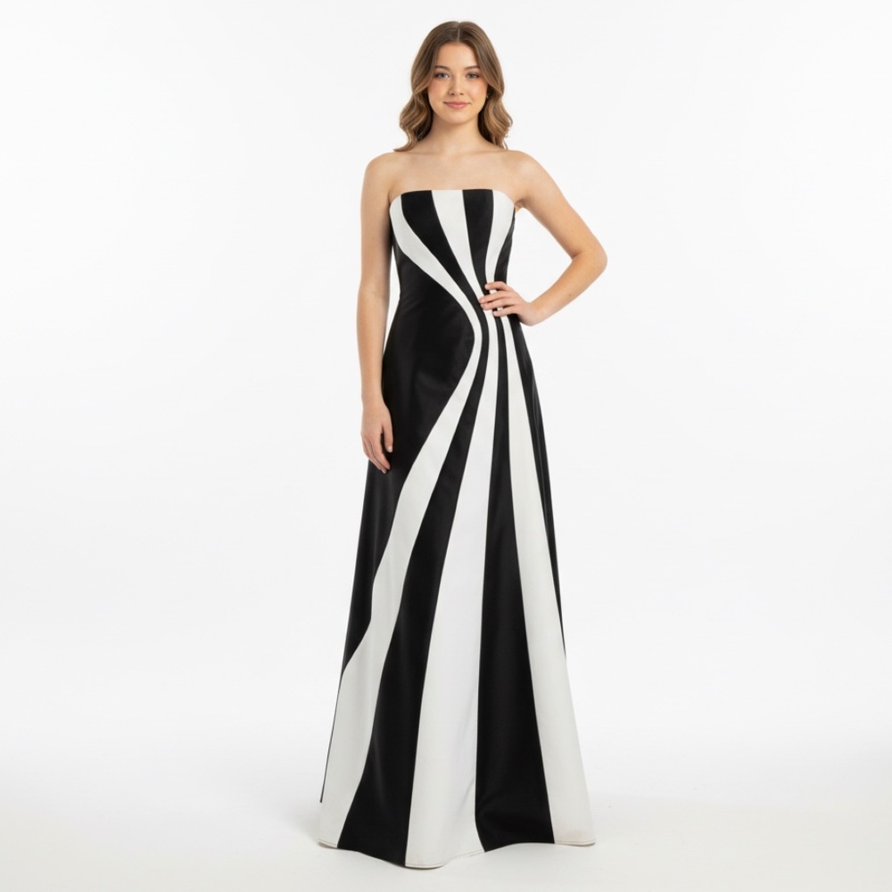 Cache Black and Cream Strapless Dress